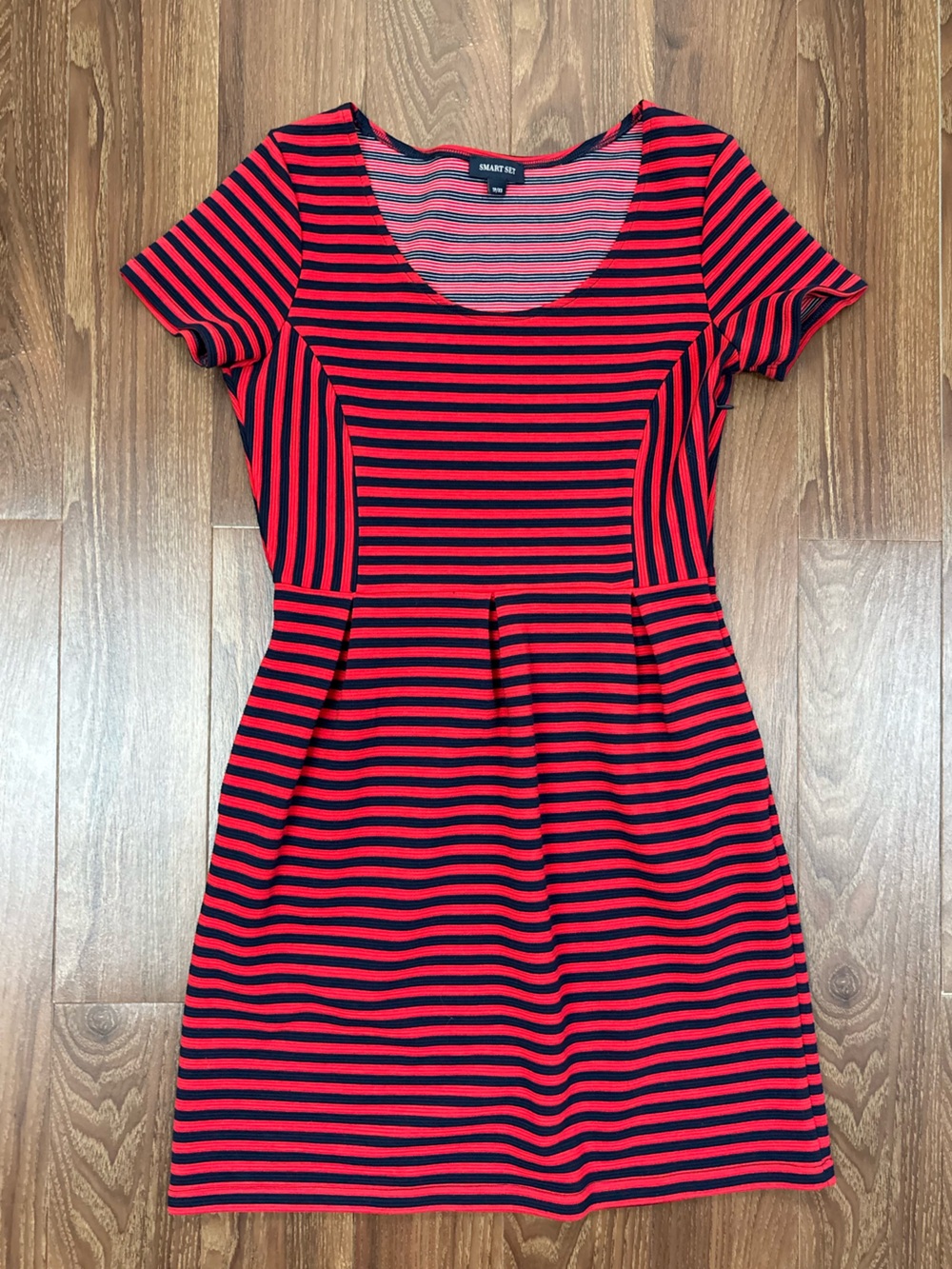 Smart Set Red & Navy Striped Fit and Flare Dress Size XS